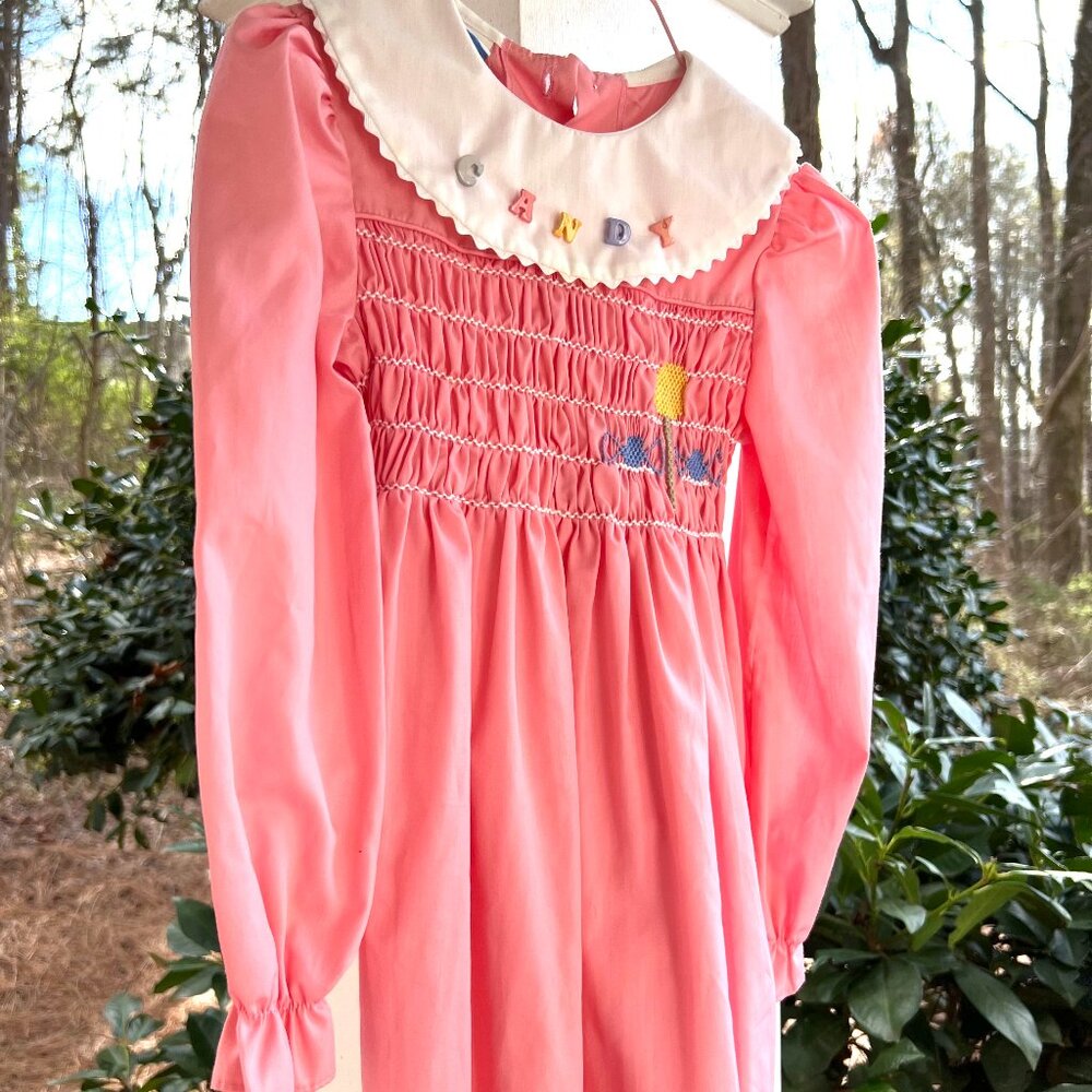 VINTAGE POLLY FLINDERS SMOCKED DRESS GIRLS SZ 6 CANDY SEE PHOTOS.